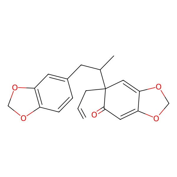 2D Structure of (6S)-6-[(2R)-1-(1,3-benzodioxol-5-yl)propan-2-yl]-6-prop-2-enyl-1,3-benzodioxol-5-one