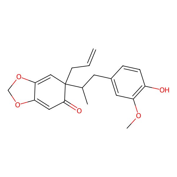 2D Structure of (6S)-6-[(2S)-1-(4-hydroxy-3-methoxyphenyl)propan-2-yl]-6-prop-2-enyl-1,3-benzodioxol-5-one