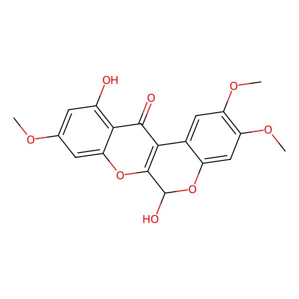 2D Structure of (6S)-6,11-dihydroxy-2,3,9-trimethoxy-6H-chromeno[3,4-b]chromen-12-one