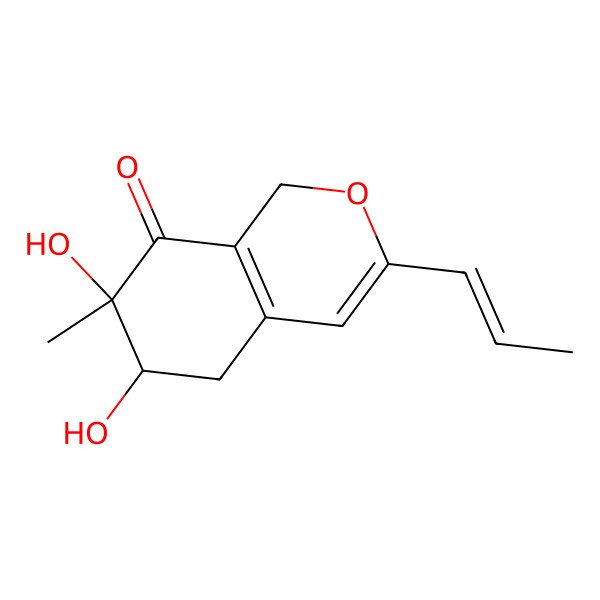 2D Structure of (6S,7R)-6,7-dihydroxy-7-methyl-3-[(E)-prop-1-enyl]-5,6-dihydro-1H-isochromen-8-one