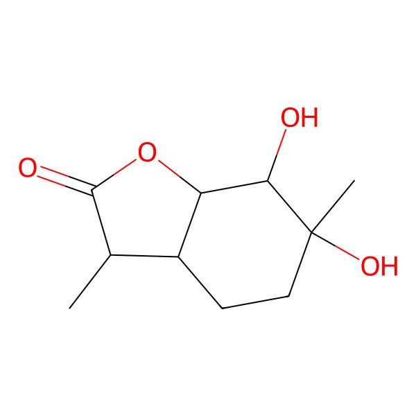 2D Structure of (6S,7R,7aS)-6,7-dihydroxy-3,6-dimethyl-3,3a,4,5,7,7a-hexahydro-1-benzouran-2-one