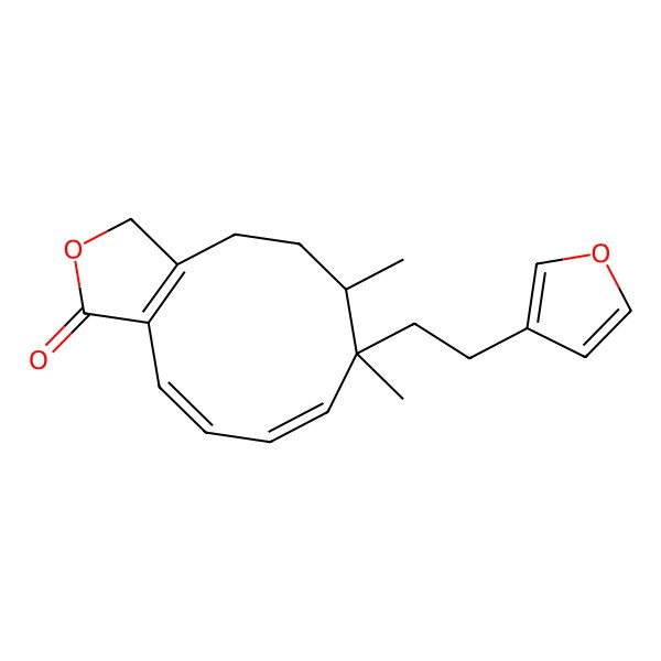 2D Structure of (6S,7R,8E,10Z)-7-[2-(furan-3-yl)ethyl]-6,7-dimethyl-3,4,5,6-tetrahydrocyclodeca[c]furan-1-one