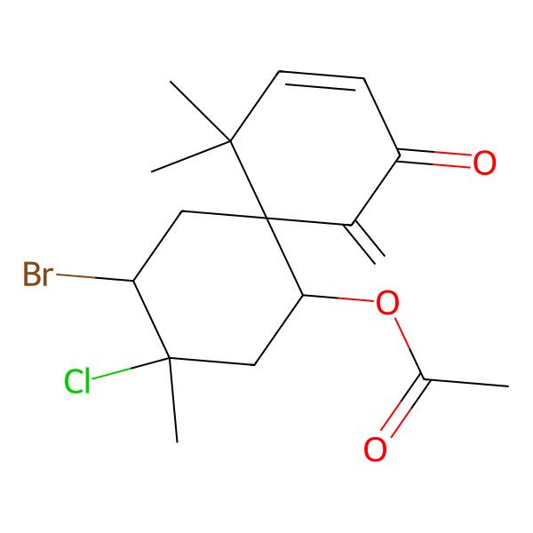 2D Structure of [(6S,8S,9R)-8-bromo-9-chloro-5,5,9-trimethyl-1-methylidene-2-oxospiro[5.5]undec-3-en-11-yl] acetate