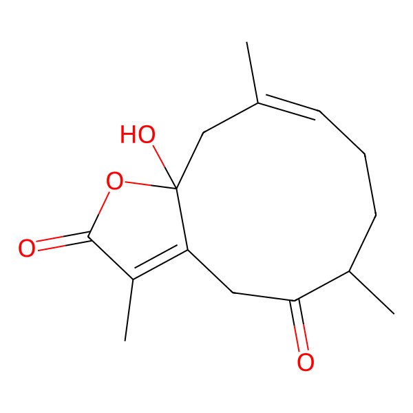 2D Structure of (6S,9E,11aR)-11a-hydroxy-3,6,10-trimethyl-6,7,8,11-tetrahydro-4H-cyclodeca[b]furan-2,5-dione