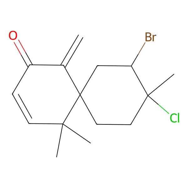 2D Structure of (6S,9R,10R)-10-bromo-9-chloro-5,5,9-trimethyl-1-methylidenespiro[5.5]undec-3-en-2-one
