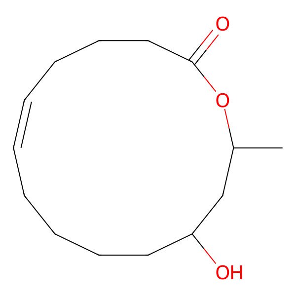 2D Structure of (6Z,12R,14S)-12-hydroxy-14-methyl-1-oxacyclotetradec-6-en-2-one