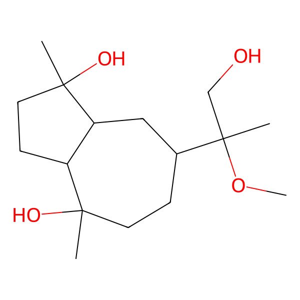 2D Structure of 7-(1-Hydroxy-2-methoxypropan-2-yl)-1,4-dimethyl-2,3,3a,5,6,7,8,8a-octahydroazulene-1,4-diol