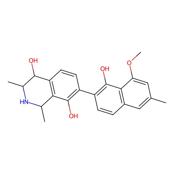 2D Structure of 7-(1-Hydroxy-8-methoxy-6-methylnaphthalen-2-yl)-1,3-dimethyl-1,2,3,4-tetrahydroisoquinoline-4,8-diol 2D Structure of 7-(1-Hydroxy-8-methoxy-6-methylnaphthalen-2-yl)-1,3-dimethyl-1,2,3,4-tetrahydroisoquinoline-4,8-diol