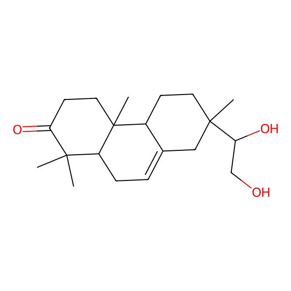 2D Structure of 7-(1,2-Dihydroxyethyl)-1,1,4a,7-tetramethyl-3,4,4b,5,6,8,10,10a-octahydrophenanthren-2-one 2D Structure of 7-(1,2-Dihydroxyethyl)-1,1,4a,7-tetramethyl-3,4,4b,5,6,8,10,10a-octahydrophenanthren-2-one