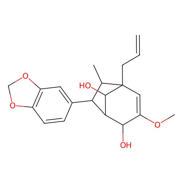 2D Structure of 7-(1,3-Benzodioxol-5-yl)-3-methoxy-6-methyl-5-prop-2-enylbicyclo[3.2.1]oct-3-ene-2,8-diol