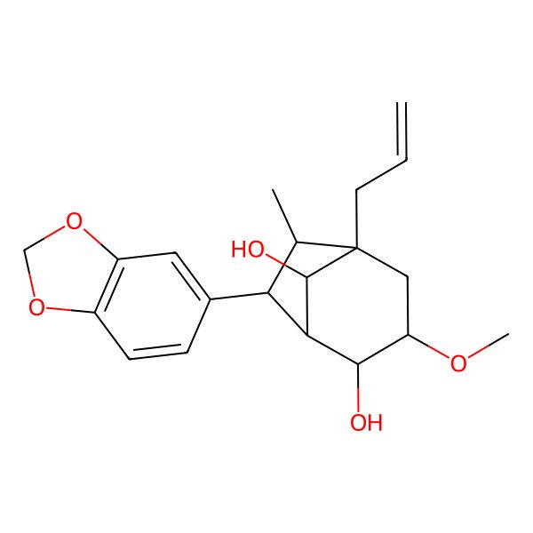 2D Structure of 7-(1,3-Benzodioxol-5-yl)-3-methoxy-6-methyl-5-prop-2-enylbicyclo[3.2.1]octane-2,8-diol