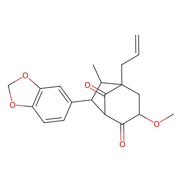 2D Structure of 7-(1,3-Benzodioxol-5-yl)-3-methoxy-6-methyl-5-prop-2-enylbicyclo[3.2.1]octane-2,8-dione