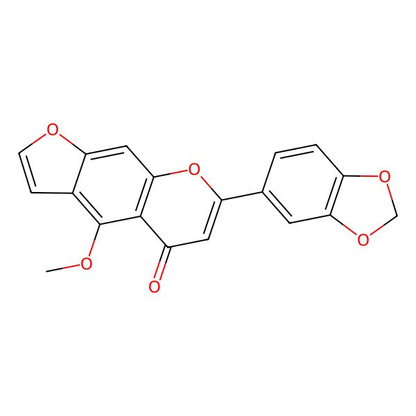 2D Structure of 7-(1,3-Benzodioxol-5-yl)-4-methoxyfuro[3,2-g]chromen-5-one