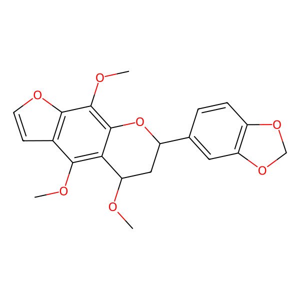 2D Structure of 7-(1,3-benzodioxol-5-yl)-4,5,9-trimethoxy-6,7-dihydro-5H-furo[3,2-g]chromene