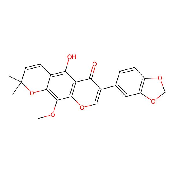 2D Structure of 7-(1,3-Benzodioxol-5-yl)-5-hydroxy-10-methoxy-2,2-dimethylpyrano[3,2-g]chromen-6-one