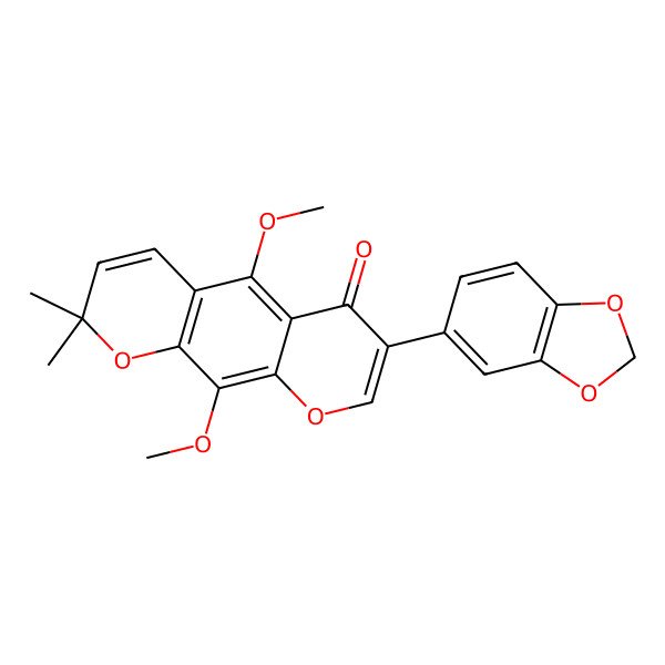 2D Structure of 7-(1,3-Benzodioxol-5-yl)-5,10-dimethoxy-2,2-dimethylpyrano[3,2-g]chromen-6-one