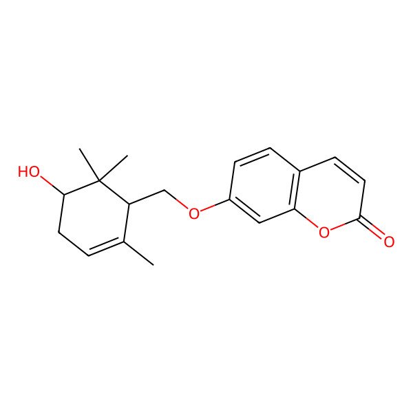 2D Structure of 7-[[(1R,5R)-5-hydroxy-2,6,6-trimethylcyclohex-2-en-1-yl]methoxy]chromen-2-one