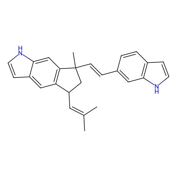 2D Structure of 7-[2-(1H-indol-6-yl)ethenyl]-7-methyl-5-(2-methylprop-1-enyl)-5,6-dihydro-1H-cyclopenta[f]indole