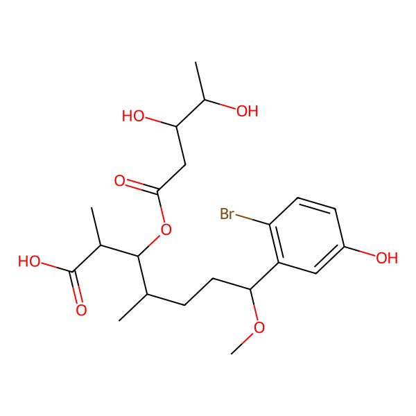 2D Structure of 7-(2-Bromo-5-hydroxyphenyl)-3-(3,4-dihydroxypentanoyloxy)-7-methoxy-2,4-dimethylheptanoic acid