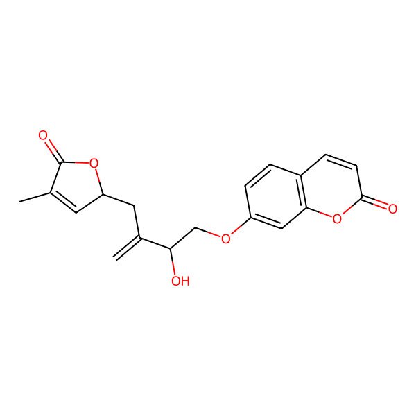 2D Structure of 7-[2-hydroxy-3-[(4-methyl-5-oxo-2H-furan-2-yl)methyl]but-3-enoxy]chromen-2-one