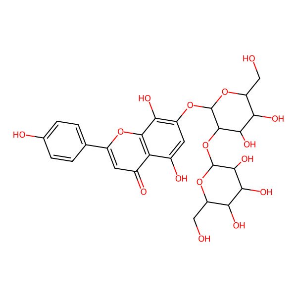 2D Structure of 7-[(2S,3R,4S,5S,6R)-4,5-dihydroxy-6-(hydroxymethyl)-3-[(2S,3R,4S,5S,6R)-3,4,5-trihydroxy-6-(hydroxymethyl)oxan-2-yl]oxyoxan-2-yl]oxy-5,8-dihydroxy-2-(4-hydroxyphenyl)chromen-4-one