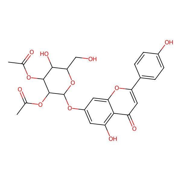 2D Structure of 5-Hydroxy-2-(4-hydroxyphenyl)-4-oxo-4H-1-benzopyran-7-yl 2,3-di-O-acetyl-beta-D-glucopyranoside