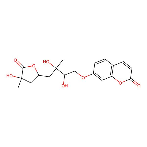 2D Structure of 7-[2,3-Dihydroxy-4-(4-hydroxy-4-methyl-5-oxooxolan-2-yl)-3-methylbutoxy]chromen-2-one