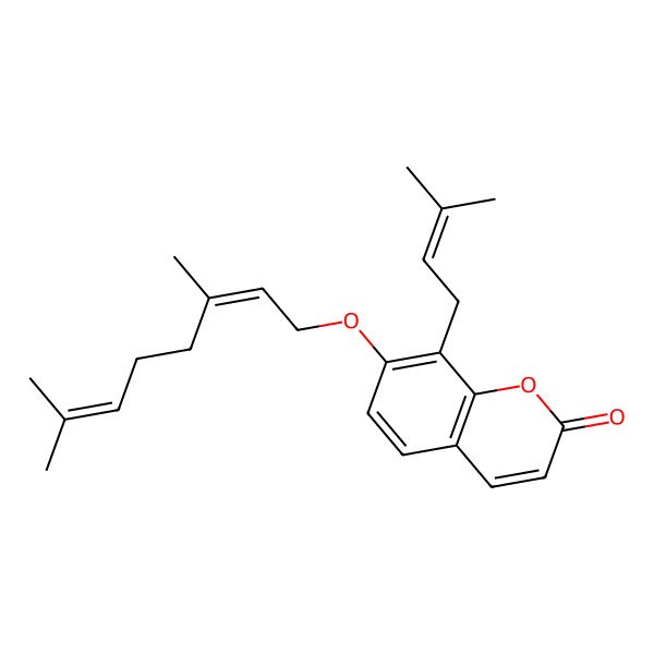 2D Structure of 7-((2E)-3,7-Dimethylocta-2,6-dienoxy)-8-(3-methylbut-2-enyl)chromen-2-one 2D Structure of 7-((2E)-3,7-Dimethylocta-2,6-dienoxy)-8-(3-methylbut-2-enyl)chromen-2-one