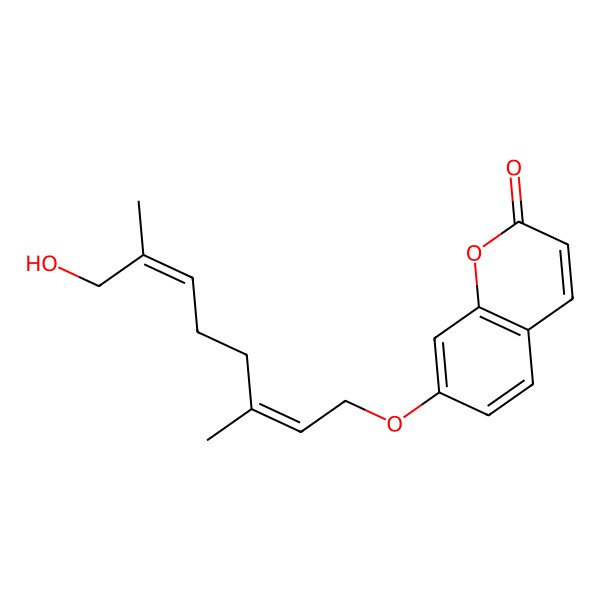2D Structure of 7-[(2E,6E)-8-hydroxy-3,7-dimethylocta-2,6-dienoxy]chromen-2-one