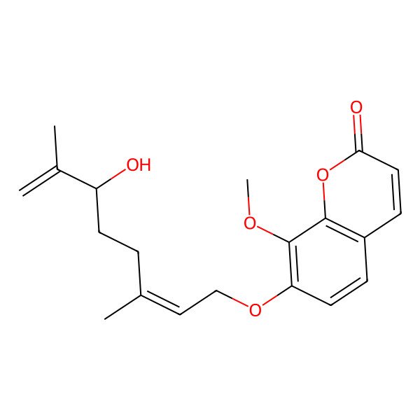 2D Structure of 7-[(2E,6S)-6-hydroxy-3,7-dimethylocta-2,7-dienoxy]-8-methoxychromen-2-one