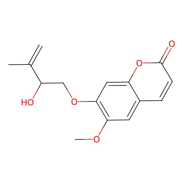 2D Structure of 7-[(2R)-2-hydroxy-3-methylbut-3-enoxy]-6-methoxychromen-2-one