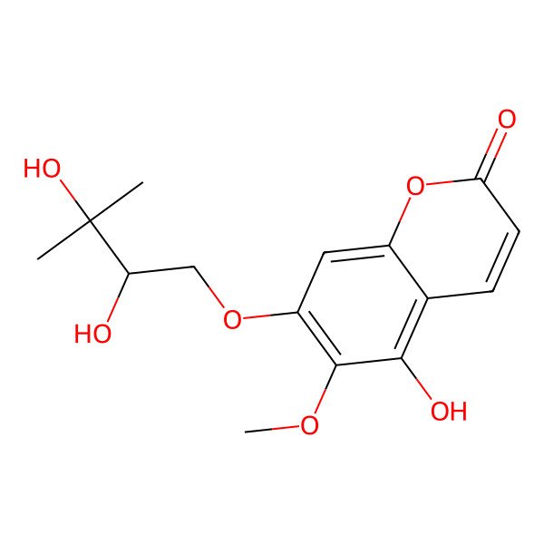 2D Structure of 7-[(2R)-2,3-dihydroxy-3-methylbutoxy]-5-hydroxy-6-methoxychromen-2-one