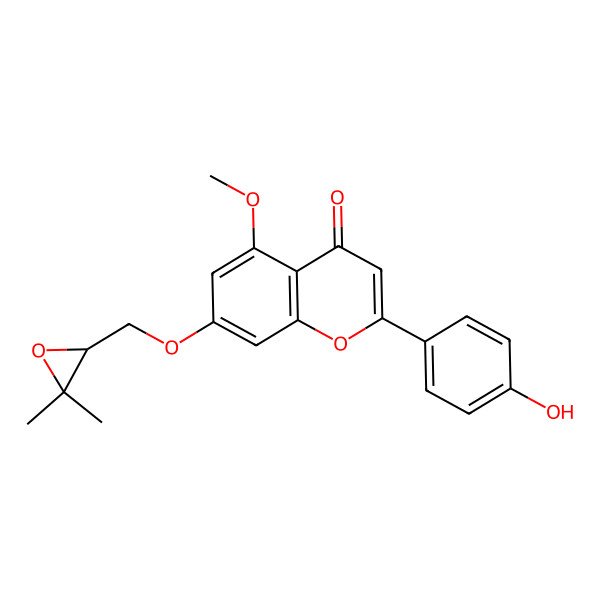 2D Structure of 7-[[(2R)-3,3-dimethyloxiran-2-yl]methoxy]-2-(4-hydroxyphenyl)-5-methoxychromen-4-one