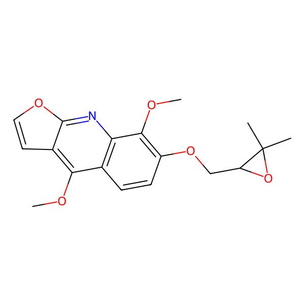 2D Structure of 7-[[(2R)-3,3-dimethyloxiran-2-yl]methoxy]-4,8-dimethoxyfuro[2,3-b]quinoline