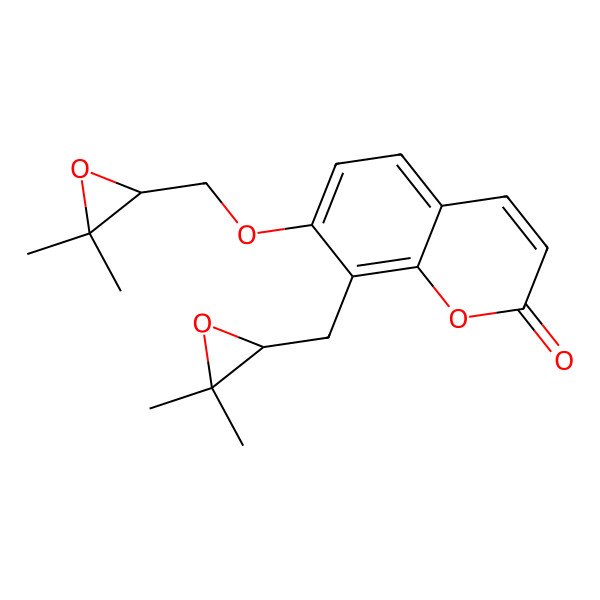 2D Structure of 7-[[(2R)-3,3-dimethyloxiran-2-yl]methoxy]-8-[[(2R)-3,3-dimethyloxiran-2-yl]methyl]chromen-2-one