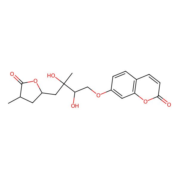 2D Structure of 7-[(2R,3R)-2,3-dihydroxy-3-methyl-4-[(2S,4R)-4-methyl-5-oxooxolan-2-yl]butoxy]chromen-2-one