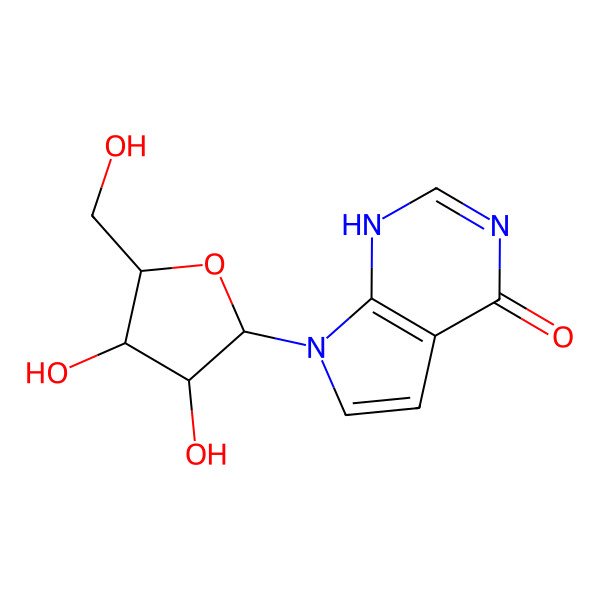 2D Structure of 7-[(2R,3R,4S,5R)-3,4-dihydroxy-5-(hydroxymethyl)oxolan-2-yl]-1H-pyrrolo[2,3-d]pyrimidin-4-one