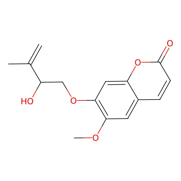 2D Structure of 7-[(2S)-2-hydroxy-3-methylbut-3-enoxy]-6-methoxychromen-2-one