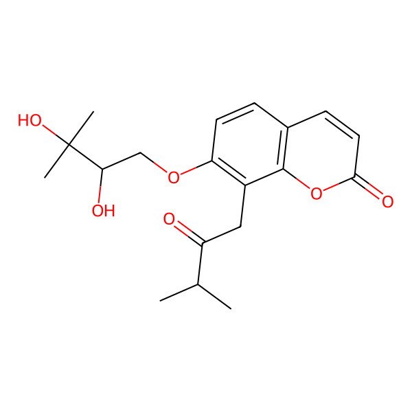 2D Structure of 7-[(2S)-2,3-dihydroxy-3-methylbutoxy]-8-(3-methyl-2-oxobutyl)chromen-2-one
