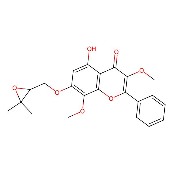 2D Structure of 7-[[(2S)-3,3-dimethyloxiran-2-yl]methoxy]-5-hydroxy-3,8-dimethoxy-2-phenylchromen-4-one