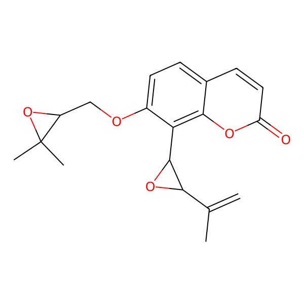 2D Structure of 7-[[(2S)-3,3-dimethyloxiran-2-yl]methoxy]-8-[(2S,3S)-3-prop-1-en-2-yloxiran-2-yl]chromen-2-one