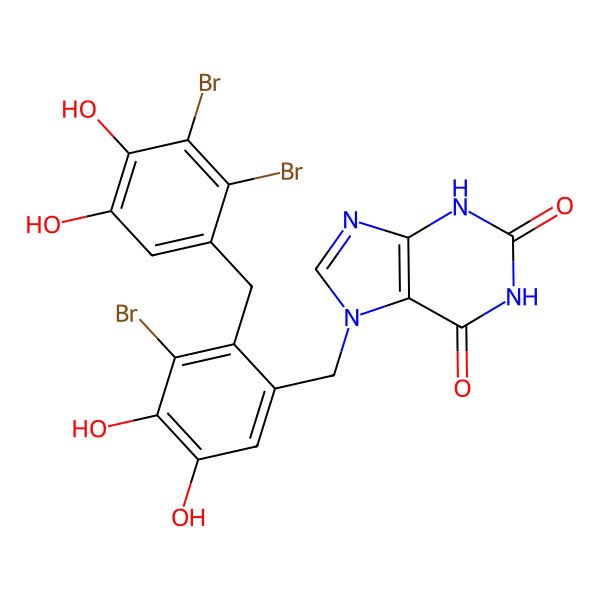 2D Structure of 7-(3-Bromo-2-(2,3-dibromo-4,5-dihydroxybenzyl)-4,5-dihydroxybenzyl)-3,7-dihydro-1h-purine-2,6-dione