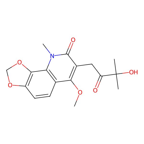 2D Structure of 7-(3-Hydroxy-3-methyl-2-oxobutyl)-6-methoxy-9-methyl-[1,3]dioxolo[4,5-h]quinolin-8-one