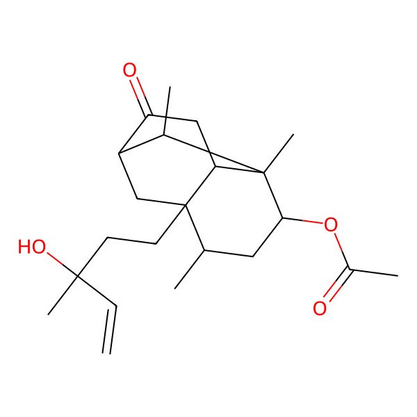 2D Structure of [7-(3-Hydroxy-3-methylpent-4-enyl)-2,3,6-trimethyl-10-oxo-4-tricyclo[5.3.1.03,8]undecanyl] acetate