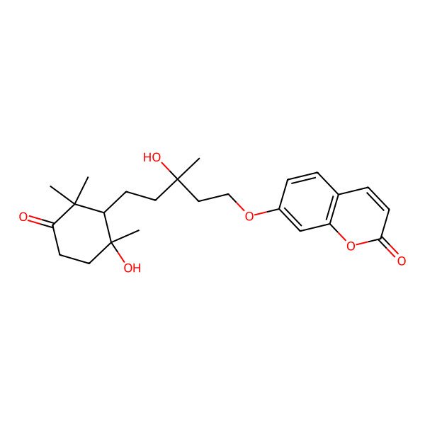 2D Structure of 7-[3-Hydroxy-5-(6-hydroxy-2,2,6-trimethyl-3-oxocyclohexyl)-3-methylpentoxy]chromen-2-one
