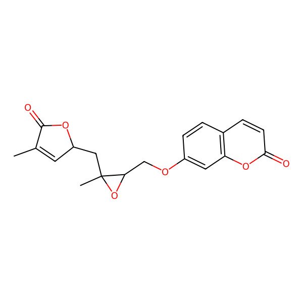 2D Structure of 7-[[3-methyl-3-[[(2R)-4-methyl-5-oxo-2H-furan-2-yl]methyl]oxiran-2-yl]methoxy]chromen-2-one