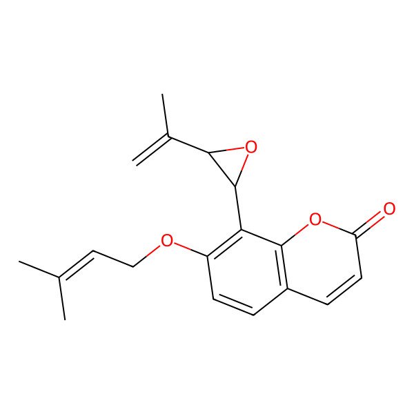 2D Structure of 7-(3-Methylbut-2-enoxy)-8-(3-prop-1-en-2-yloxiran-2-yl)chromen-2-one 2D Structure of 7-(3-Methylbut-2-enoxy)-8-(3-prop-1-en-2-yloxiran-2-yl)chromen-2-one