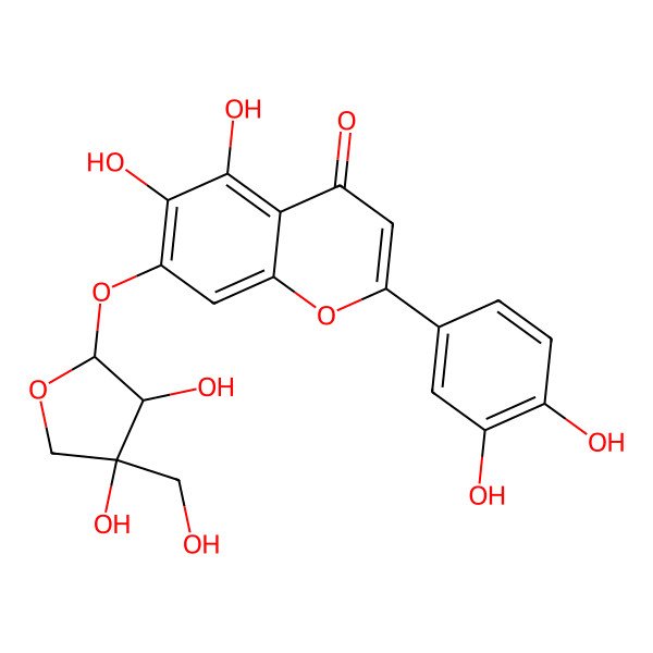 2D Structure of 7-[3,4-Dihydroxy-4-(hydroxymethyl)oxolan-2-yl]oxy-2-(3,4-dihydroxyphenyl)-5,6-dihydroxychromen-4-one