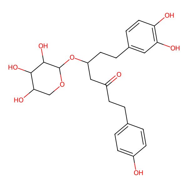 2D Structure of 7-(3,4-Dihydroxyphenyl)-1-(4-hydroxyphenyl)-5-(3,4,5-trihydroxyoxan-2-yl)oxyheptan-3-one