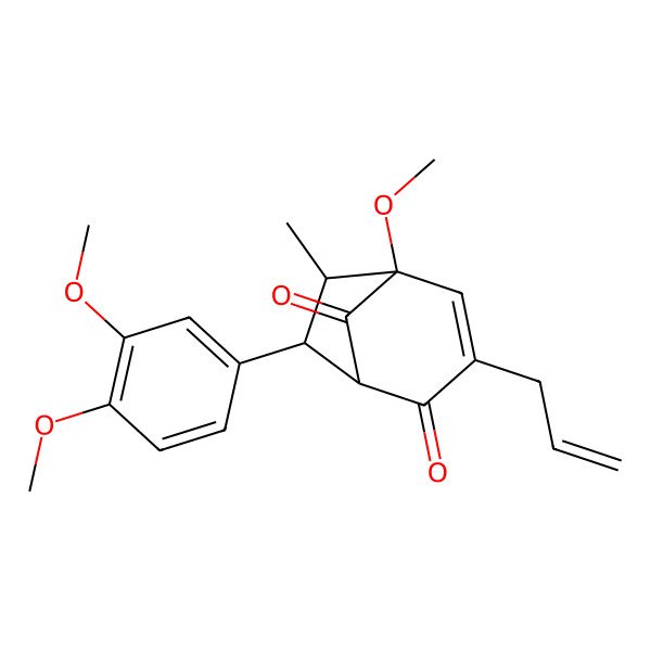 2D Structure of 7-(3,4-Dimethoxyphenyl)-5-methoxy-6-methyl-3-prop-2-enylbicyclo[3.2.1]oct-3-ene-2,8-dione